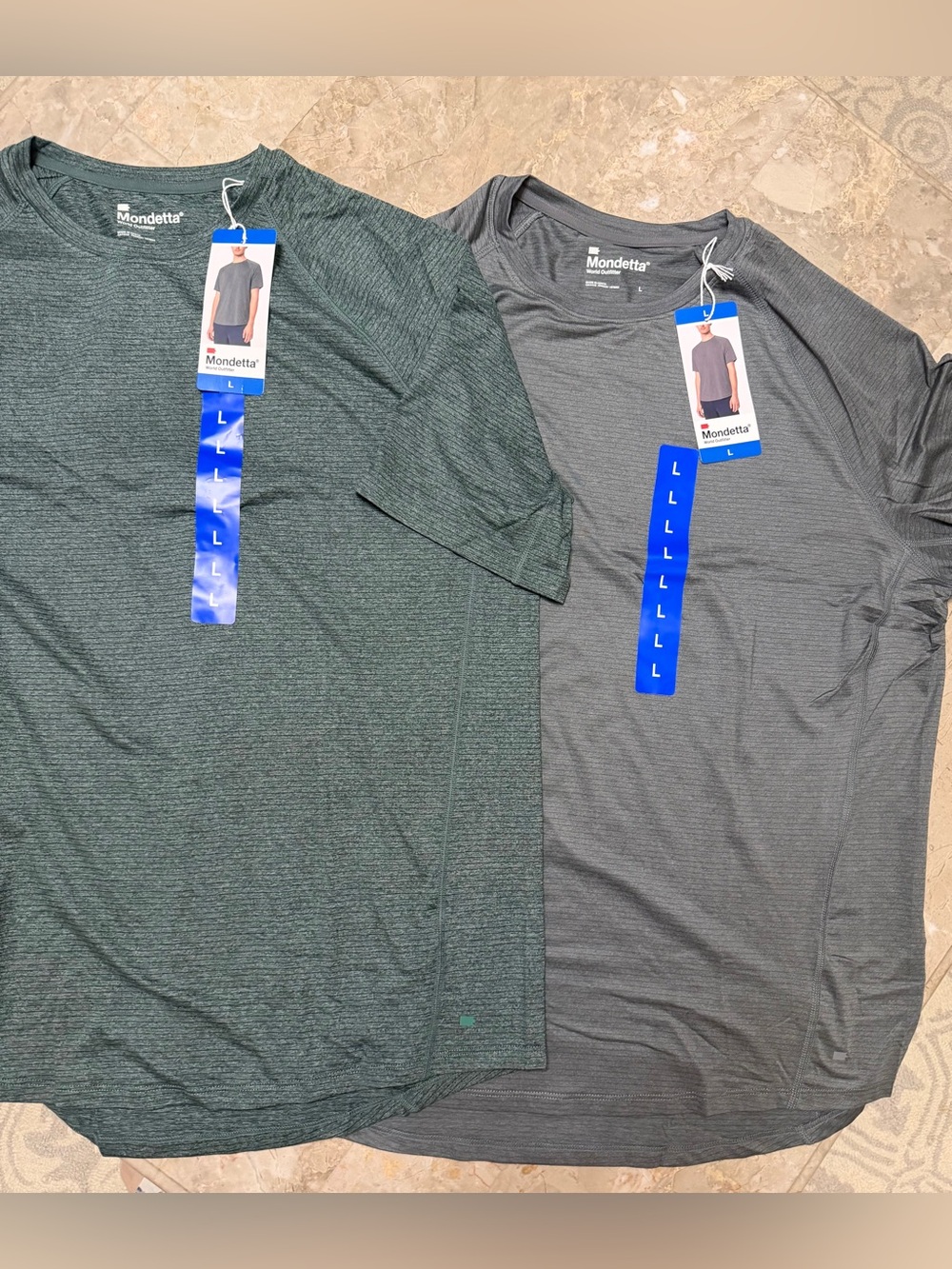 Mondetta Two-Pack Short-Sleeve Performance Tees in Green and Gray